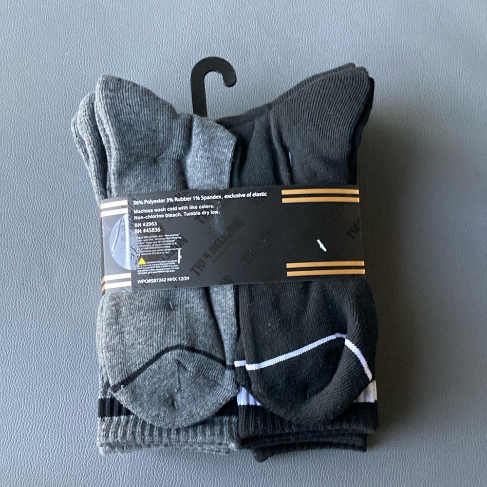 True Religion Black and Gray Athletic Socks 8 Pack - Picture 4 of 6